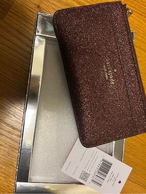 kate spade glitter zip wallet - burgundy sparkle with gold logo